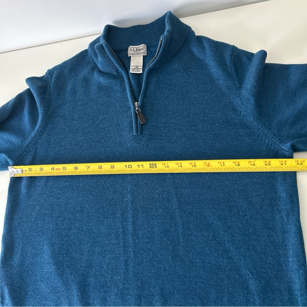 L.L. Bean Men's Teal Quarter Zip Sweater 100% Merino Wool - Picture 9 of 13